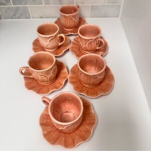 Vtg Peach Apricot Lotus by Metlox PoppyTrail Set Of 6 Espresso Cups W/Saucer EUC